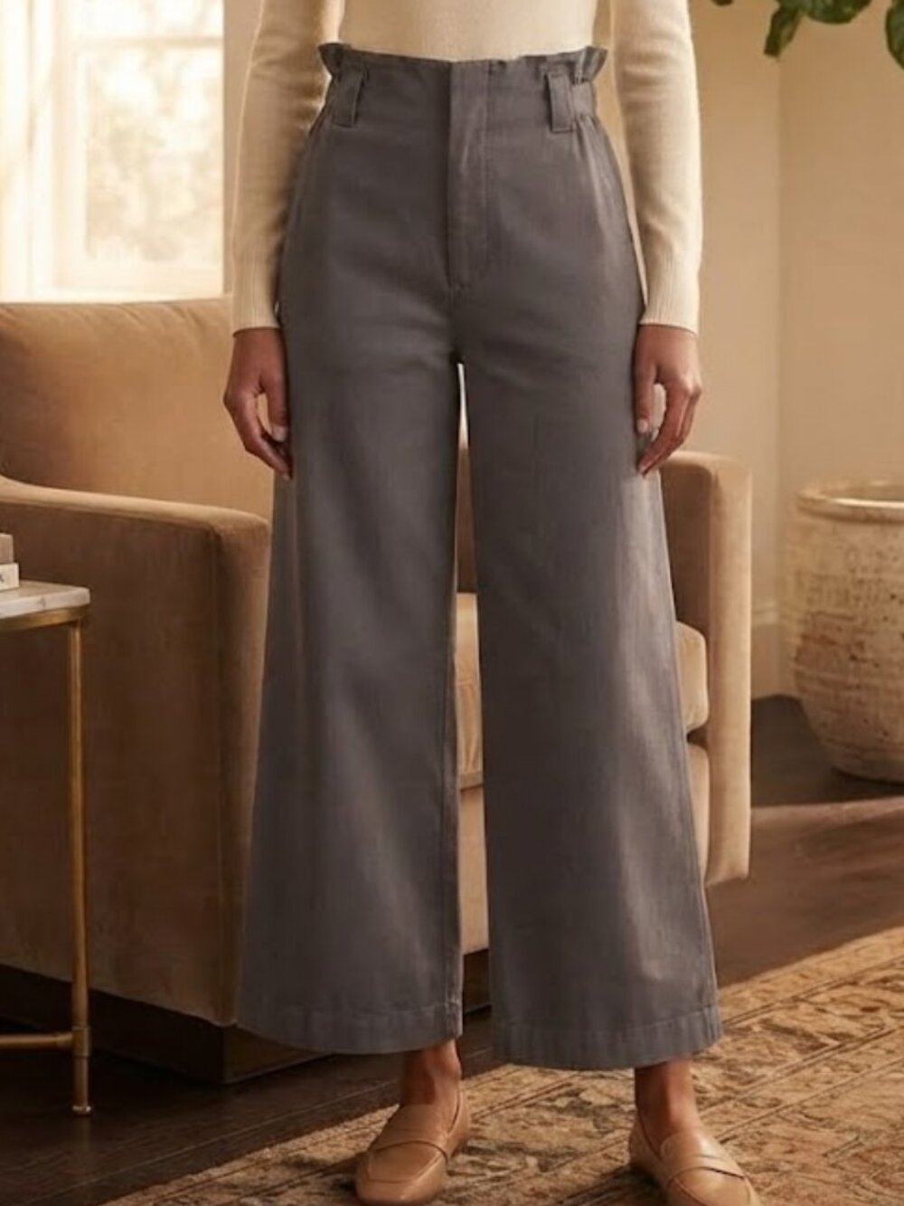 Apiece Apart Charcoal Wide-Leg Paperbag Chinos Size XS
